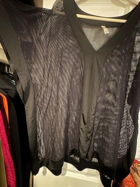 Black Mesh V-Neck Swim Coverup